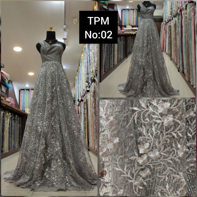 kain Tile Brokat Salur Metalik Motif Bunga TPM No:02