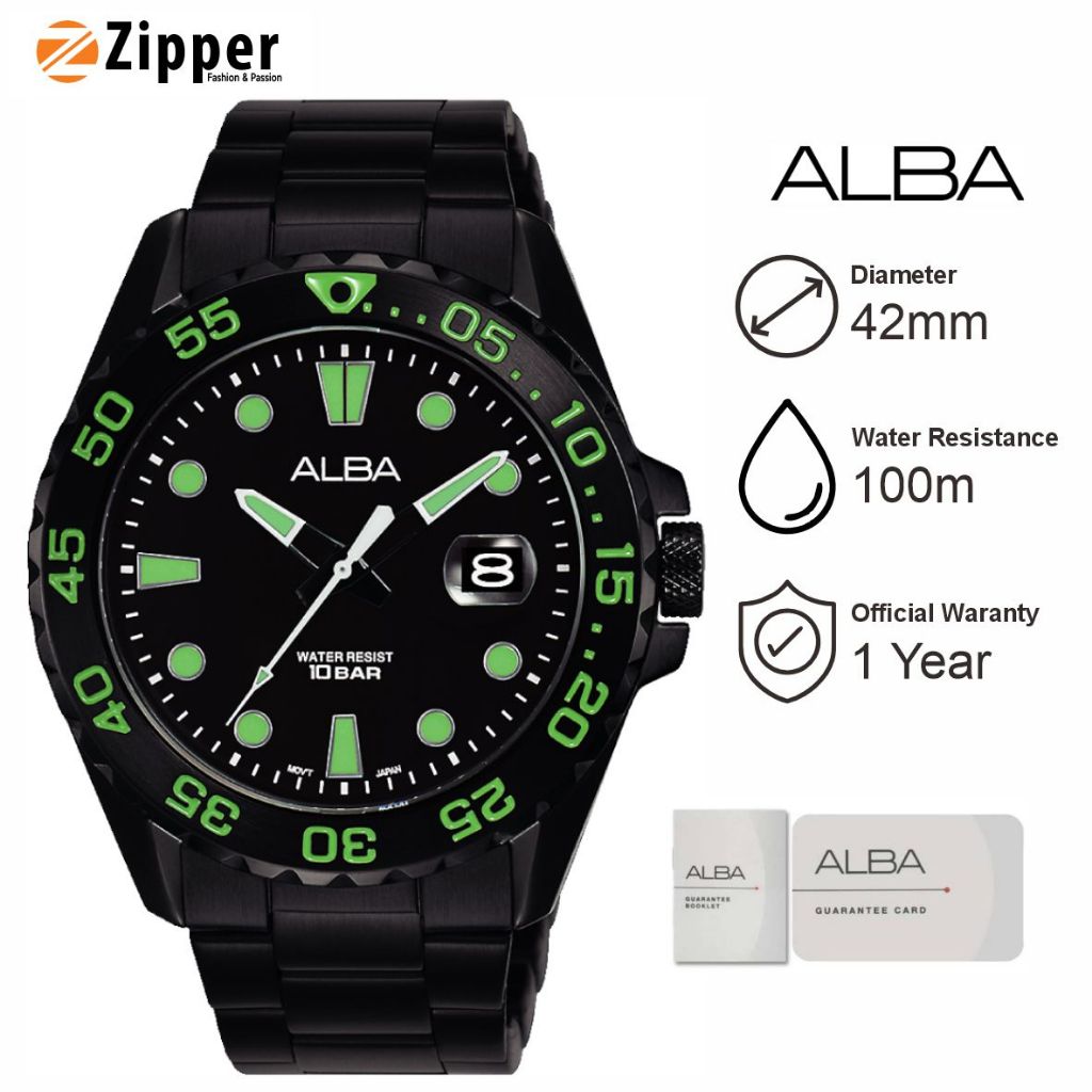 Jam Tangan Pria ALBA AS9N25 Analog Strap Rantai Hitam Original Resmi