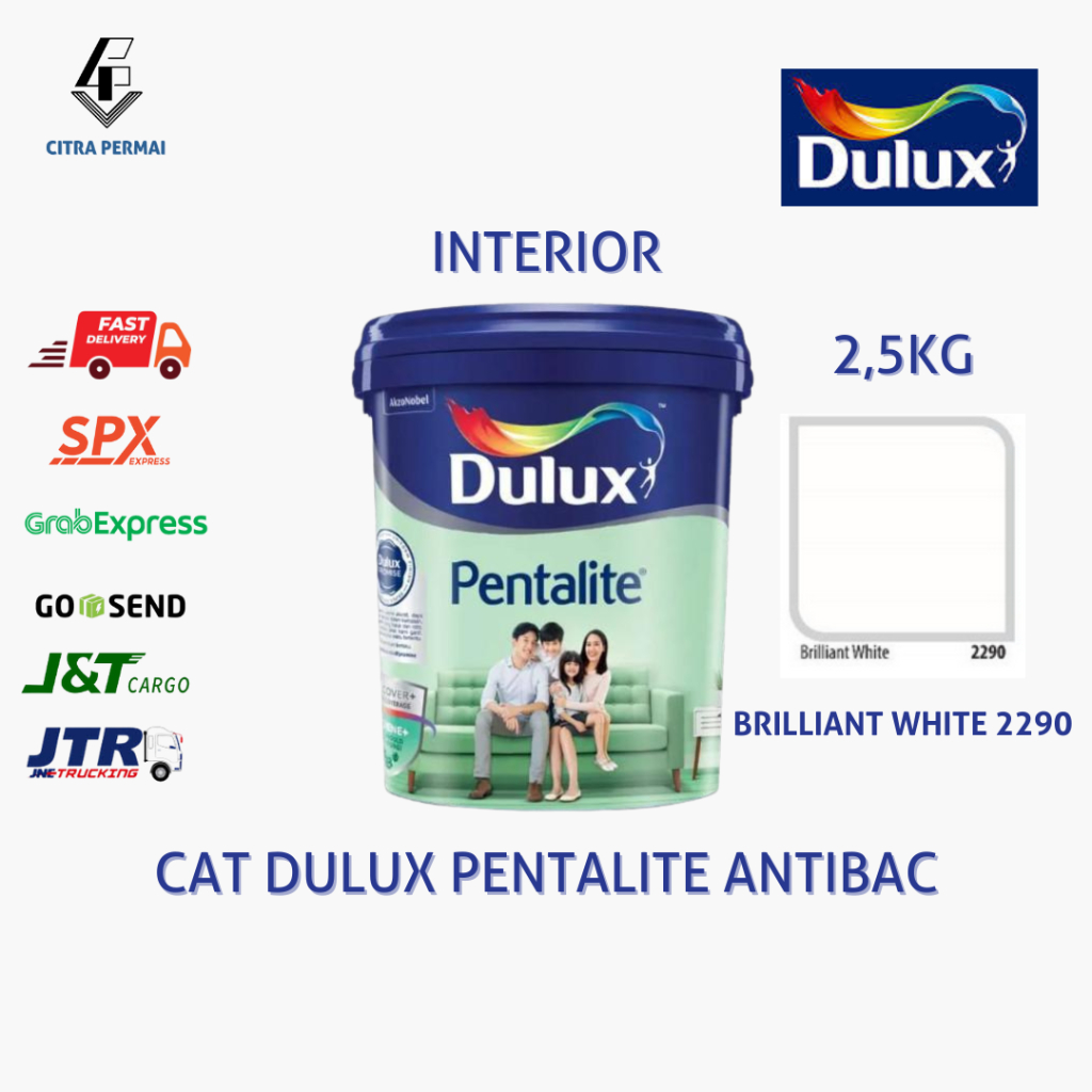 CAT DINDING DULUX PENTALITE ANTIBAC BRILLIANT WHITE 2290 2,5KG (READY MIXED) / CAT TEMBOK PUTIH INTE