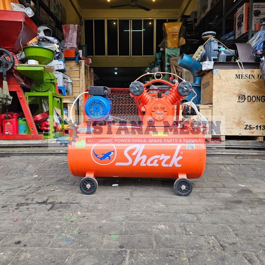 MESIN KOMPRESSOR UDARA ANGIN 2 PISTON SHARK 1HP COMPLETE DINAMO 1HP OTOMATIS