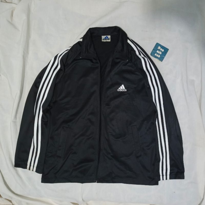 Jaket adidas balok hitam garis tiga tapped tracktop tracksuit jacket atasan MINUS