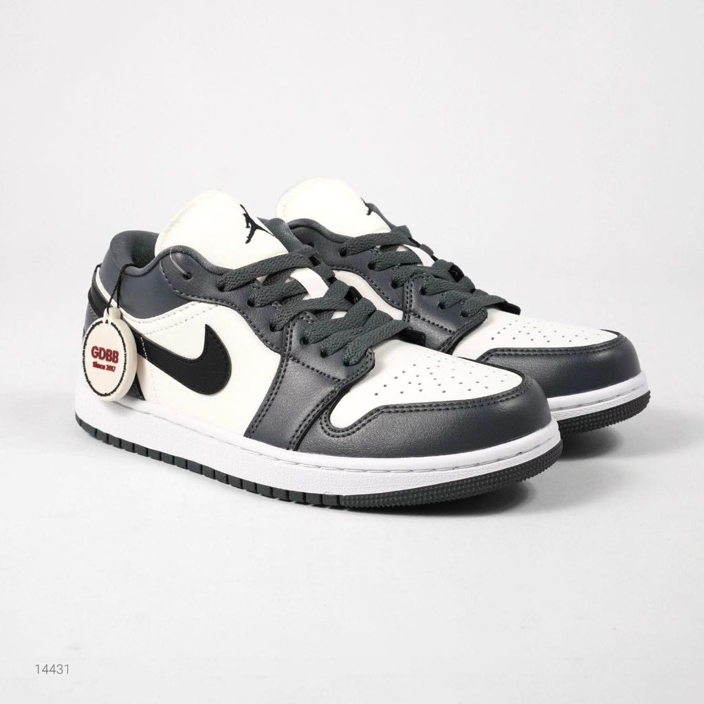 Sepatu Nike Air Jordan 1 Low Dark Grey White Off Noir Authentic Sneakers