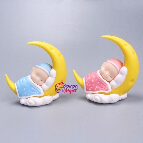 ❤ MTOP ❤ Baby Sleeping Figure Set isi 2 Pink Blue Mainan Boneka Bayi Topper M725