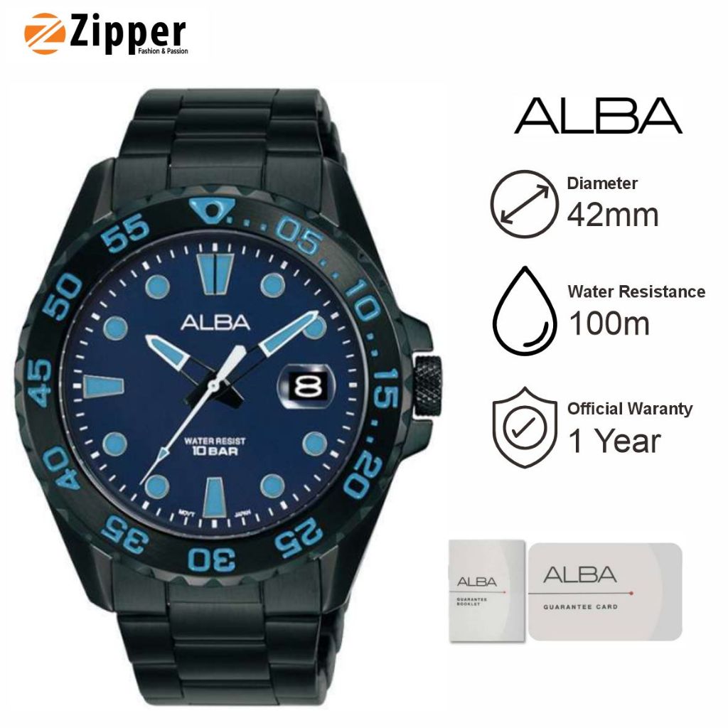 Jam Tangan Pria ALBA AS9N27 Strap Rantai Hitam Original Garansi Resmi