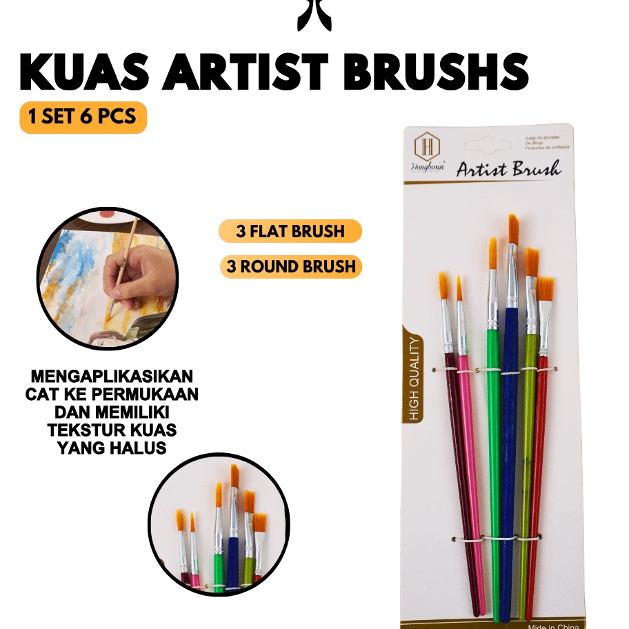 

TERBAIK Kuas Cat Air Polos Warna Cat Minyak Cat Akrilik Brush ISI 6 KUAS