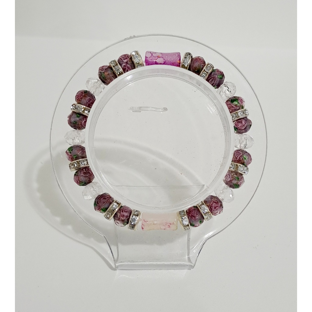 Gelang 8mm Manik Crystal Ceko Murano Purple / Ungu