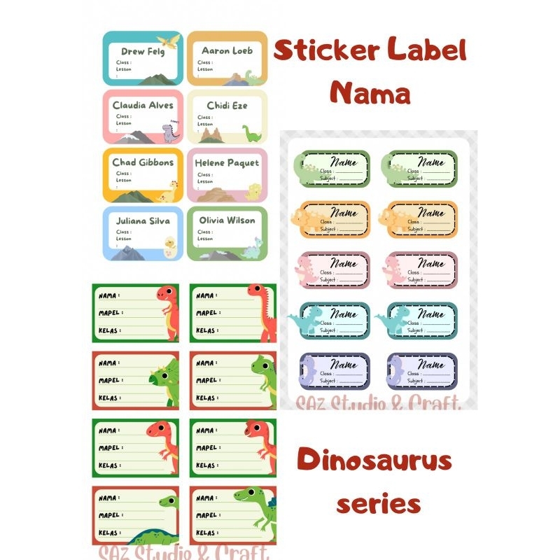 

25 Pcs Sticker Label Nama Edisi Dinosaurus