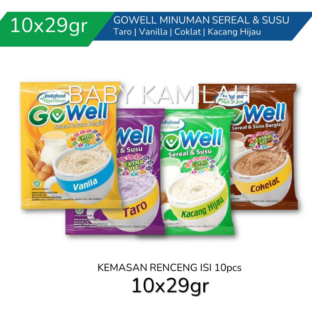 

GOWELL sereal Susu kemasan Renceng isi 10pcs Sereal GOWELL Rasa Taro Vanilla dan Coklat