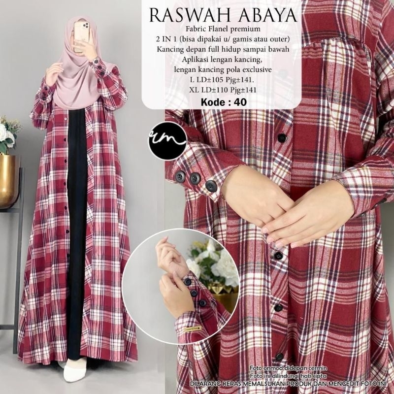 abaya raswah abaya original by ratu mulabes motiff kotak bahan flanel
