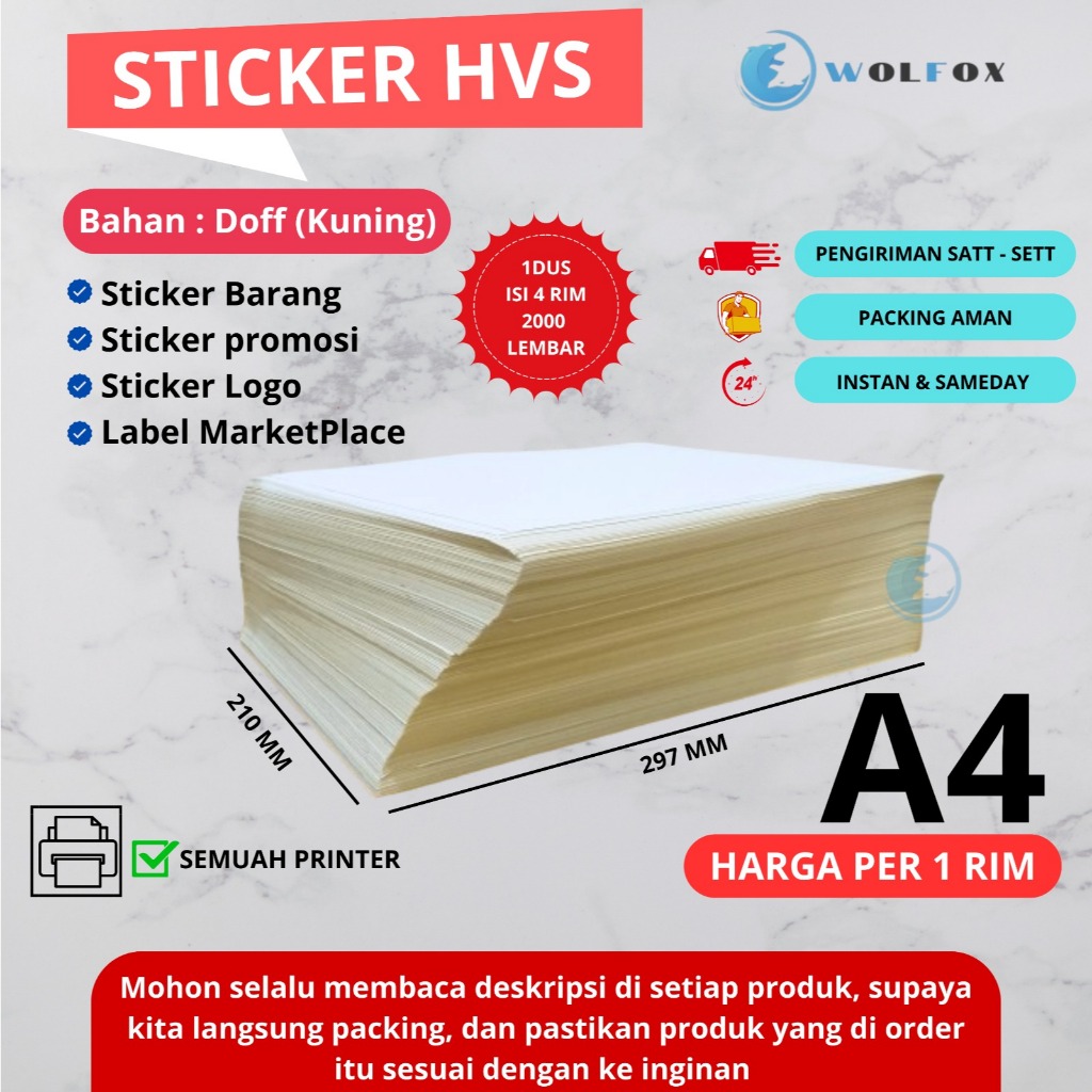 

STIKER LABEL HVS A4 ISI 500 LEMBAR / STICKER UKURAN A4