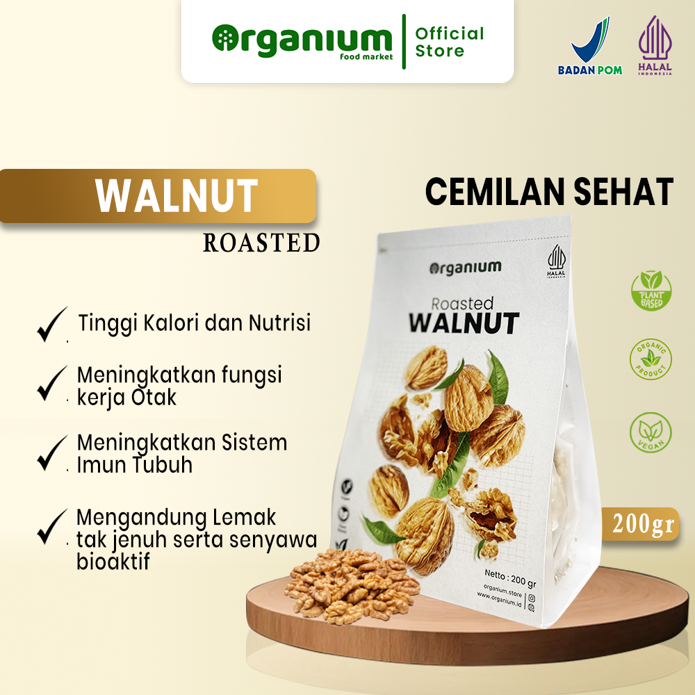 

Organium Roasted Walnut , Cemilan Kacang Walnut Panggang 200g