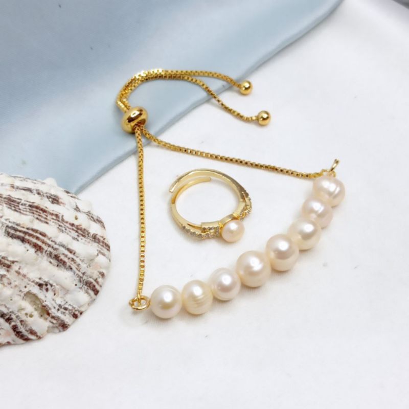 GELANG CINCIN MUTIARA AIR TAWAR BERSERTIFIKAT,  OLEH OLEH KHAS LOMBOK, GELANG BATU , KADO ULTAH, NAT