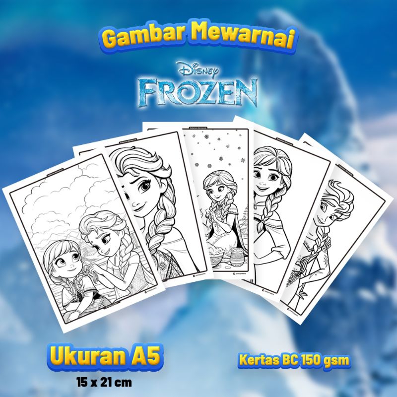Gambar Mewarnai FROZEN Isi 20 Lembar Kertas BC Tebal