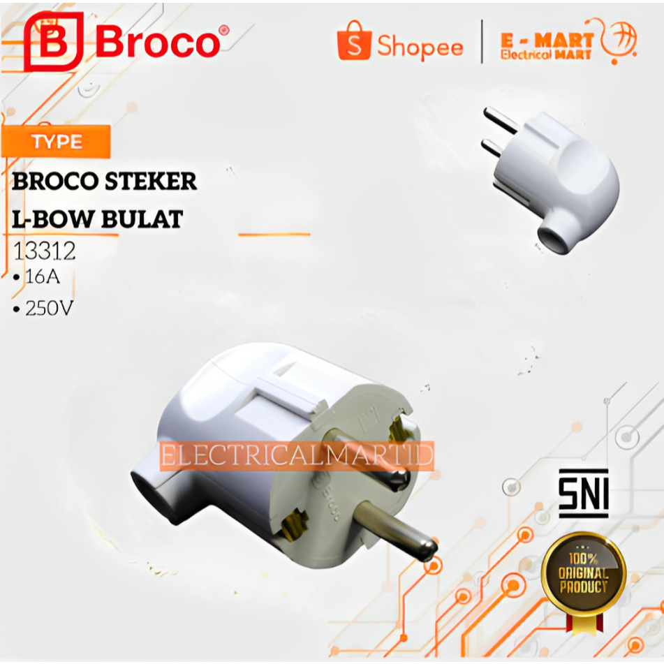 BROCO STEKER LBOW ARDE 13312 / Colokan Listrik Bengkok BROCO