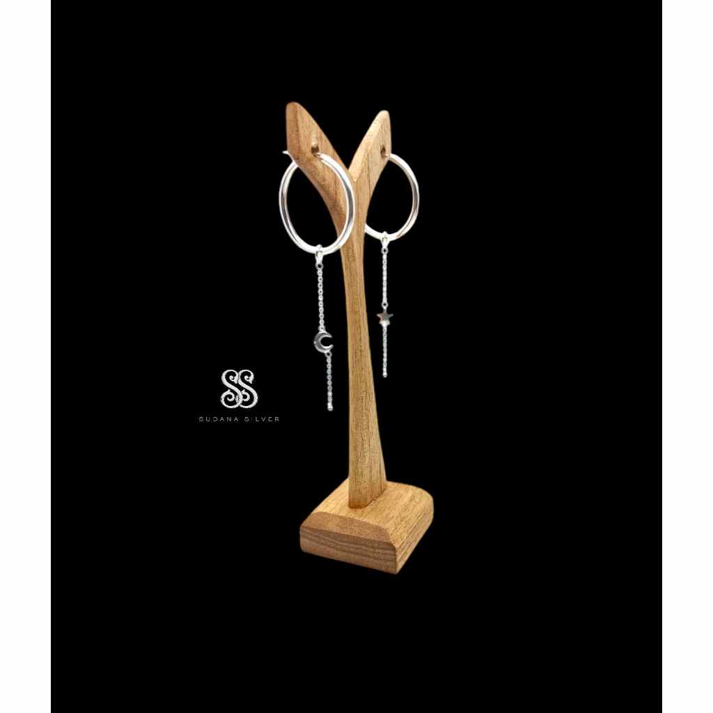 Anting Perak Hoop Motif Bintang Bulan Silver 925 Handmade Bali Aksesoris Fashion