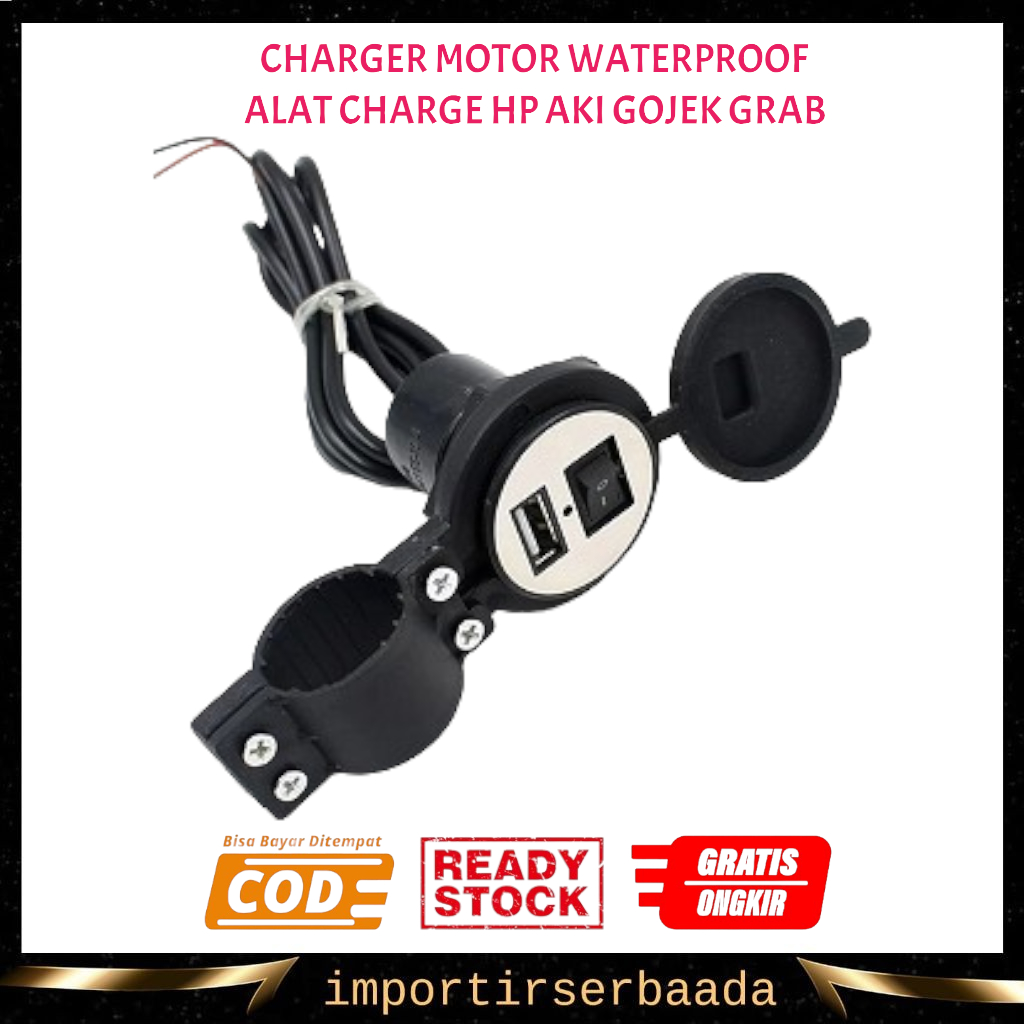 IMP- Charger Motor Waterproof / Alat Charge Hp aki GOJEK GRAB cas jepit accu casan anti air baterai 