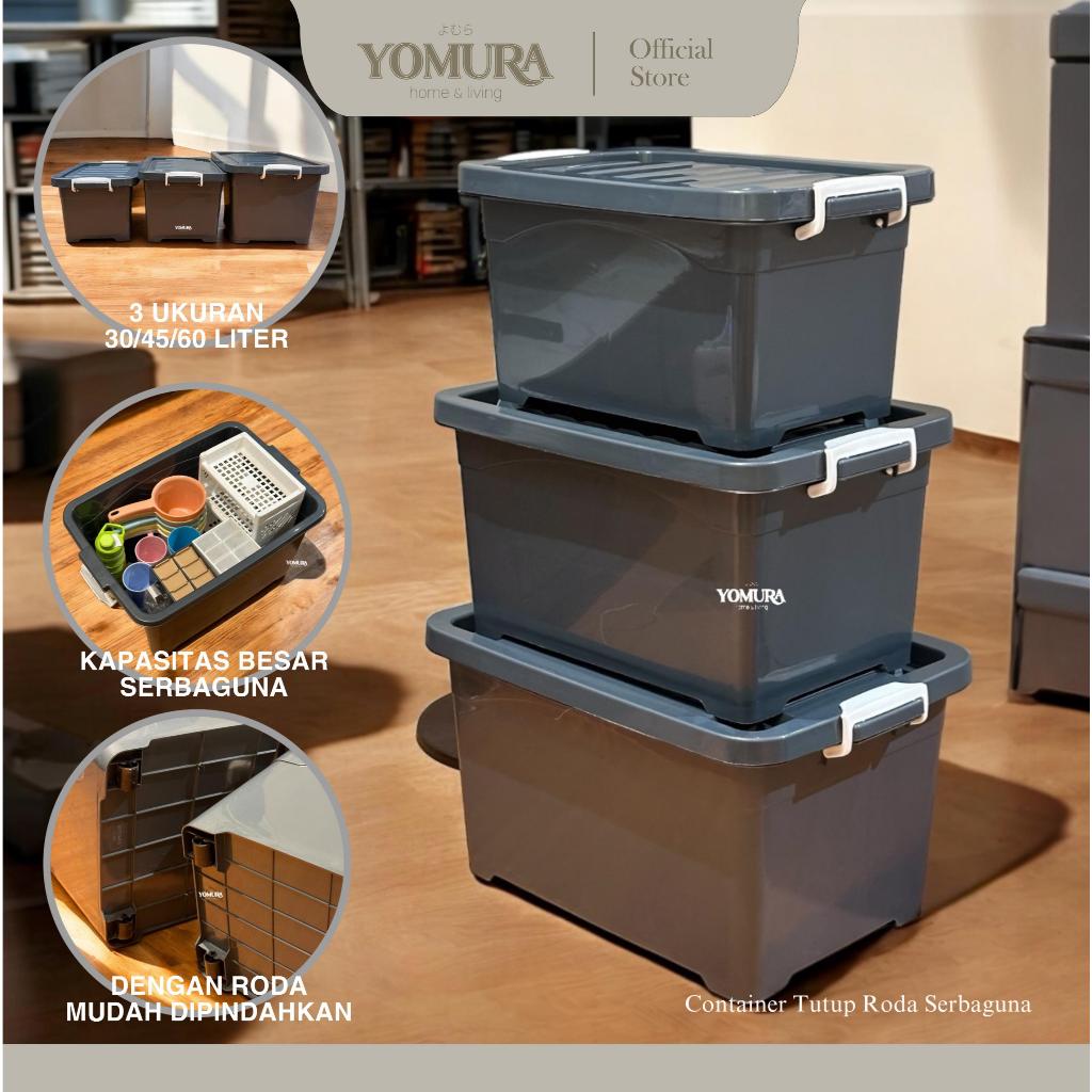 YOMURA Container Box 30/45/60 Liter Tutup Roda/ Kontainer Boks Plastik/ Kotak Penyimpanan Tutup Ting