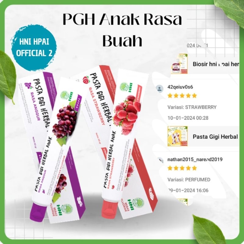 Pasta gigi herbal pgh odol anak hni hpai rasa stroberi anggur mencegah gigi berlubang sakit gigi sen