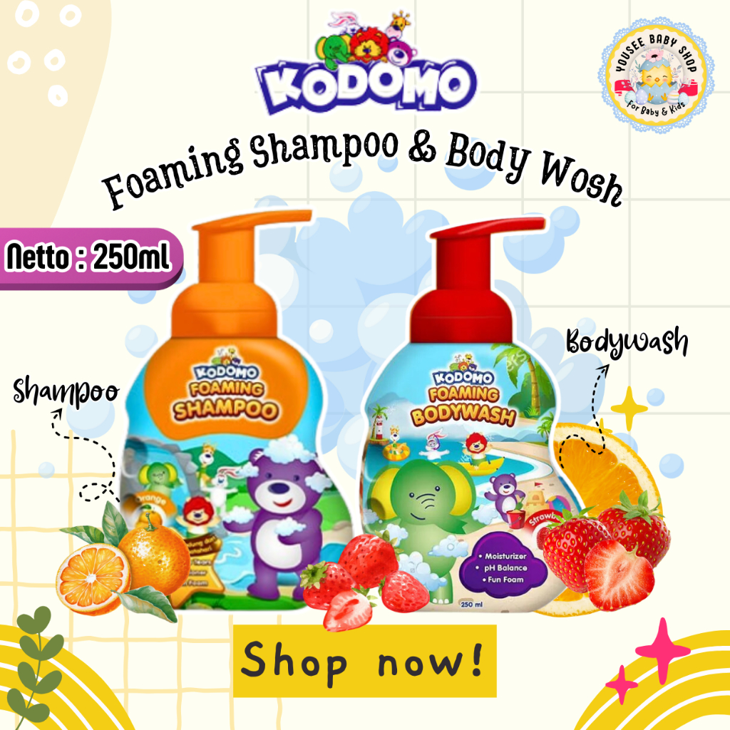 Kodomo Foaming Bodywash & Shampoo Fresh Orange 250ml Sabun Mandi & Shampoo Anak