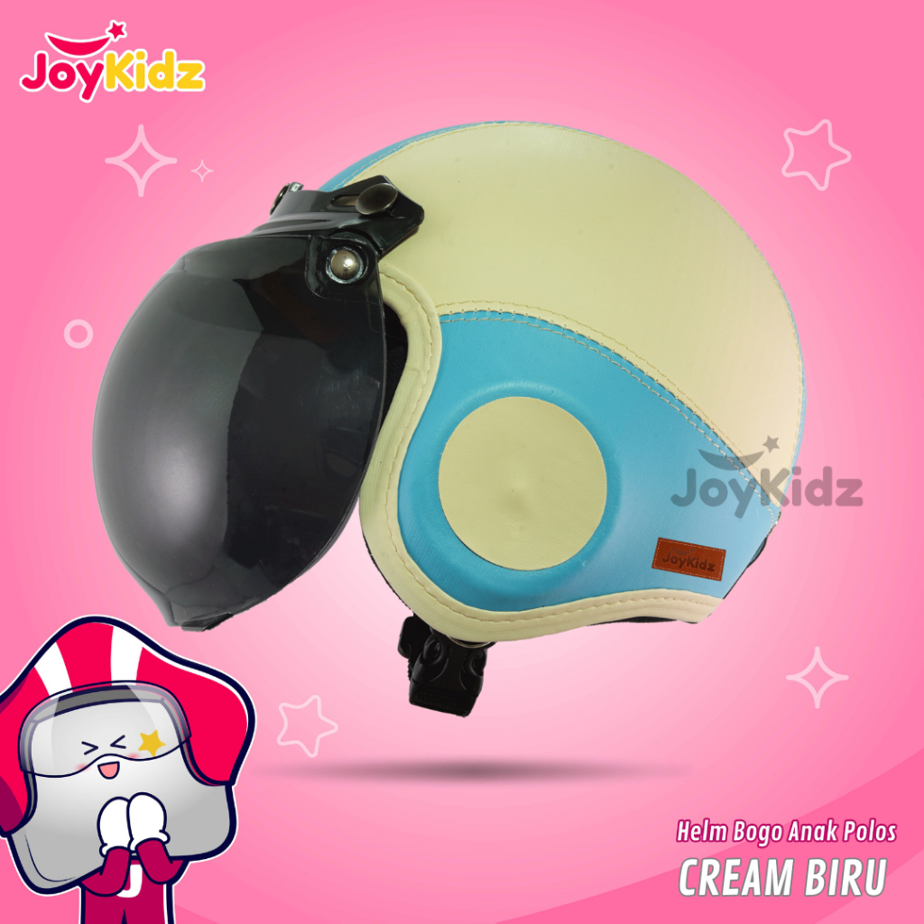 Helm Anak 2 -7 Tahun Lucu Unik Berkendara Aman Nyaman Motif Polos Cream Biru