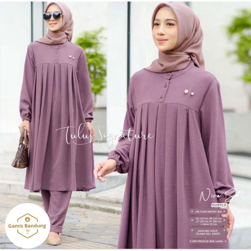 SETCEL NIRA Long Tunik BAHAN CRINGKLE Airflow simple SETELAN WANITA Terbaru MEWAH ELEGANT MURAH