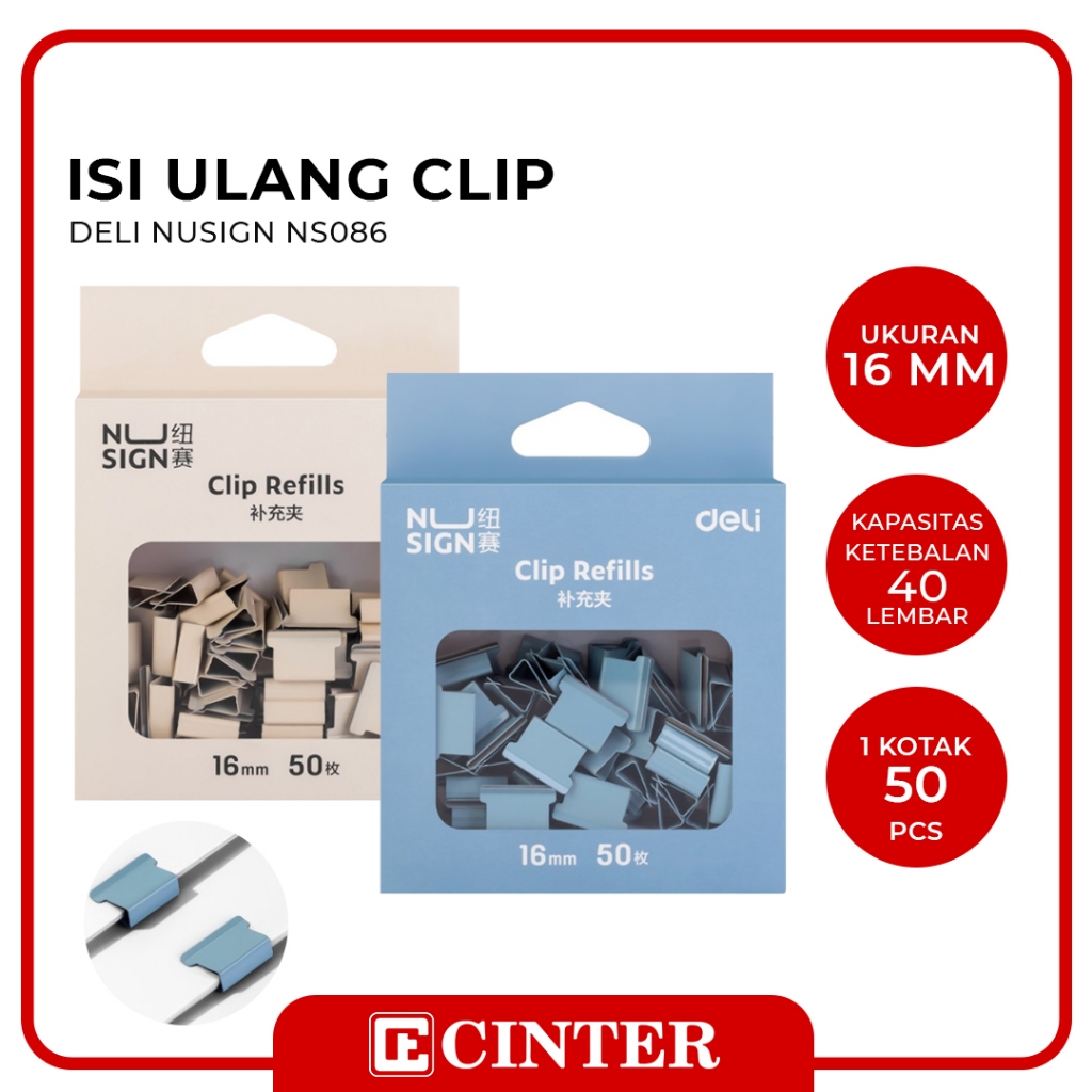 

DELI - CLIP REFILL / ISI PENJEPIT KERTAS OTOMATIS / FASTENER NUSIGN ISI 50 PCS NS086