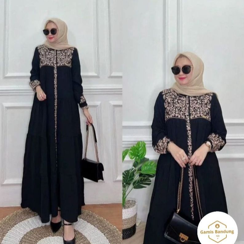 promo terbaru gamis maroko dress aplikasi bordel mewah bahan krinkle airflow/ maroko dress / gamis