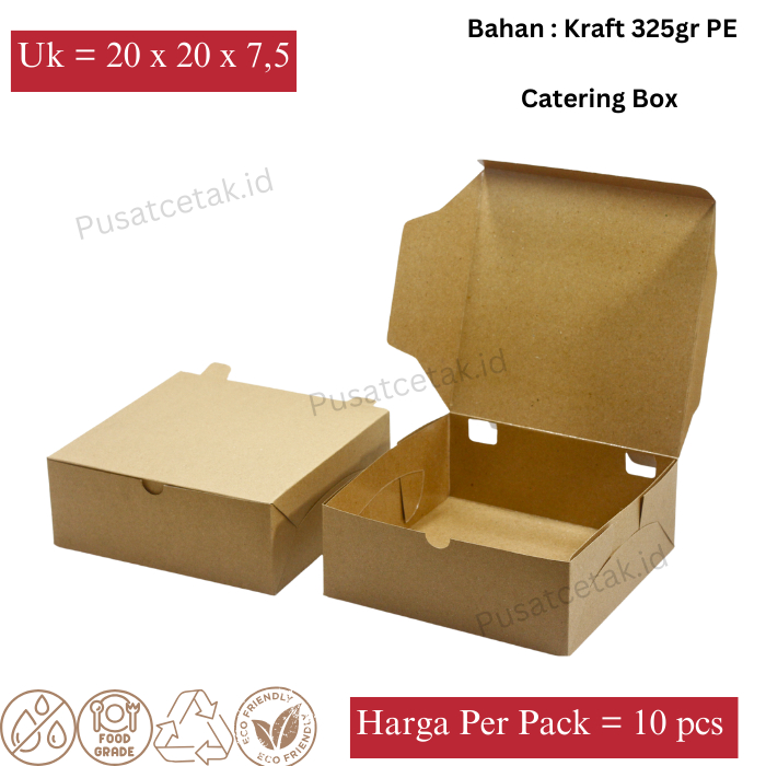 

Kotak Box Nasi / Dus Catering / Box Cake Kraft Uk. 20 Cm X 20 Cm X 7,5 Cm ( 10 PCS )