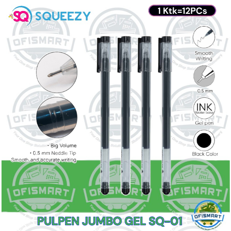

Squeezy Pulpen Jumbo 0.5mm Gel Pen SQ-01 Hitam | @1Ktk=12Pen