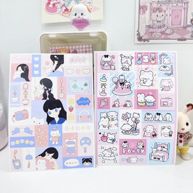 

sticker sheet square girl ribbon bear pink deco journal readystock