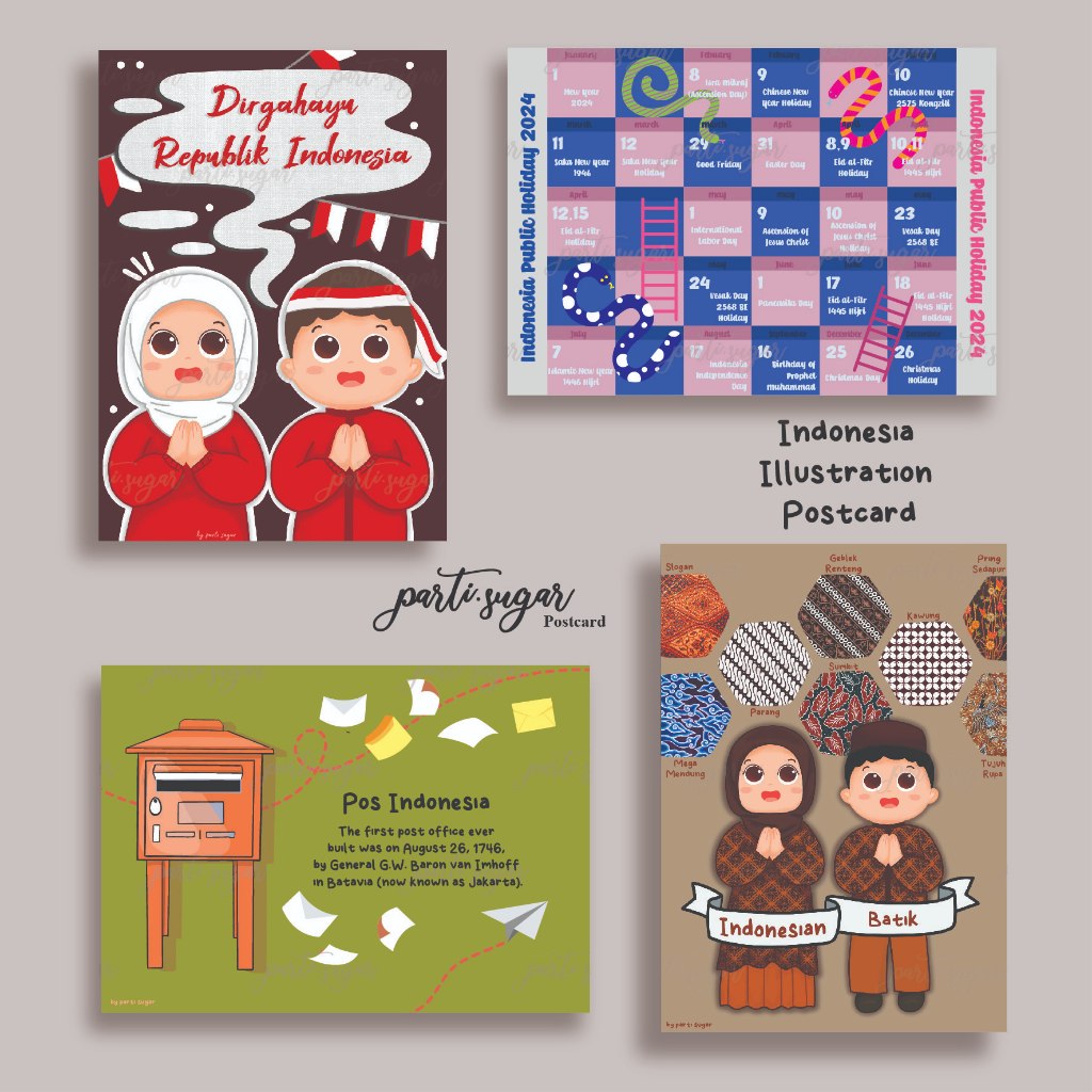 

Indonesia Postcard Illustration / Kartu Pos Ilustrasi by Parti Sugar