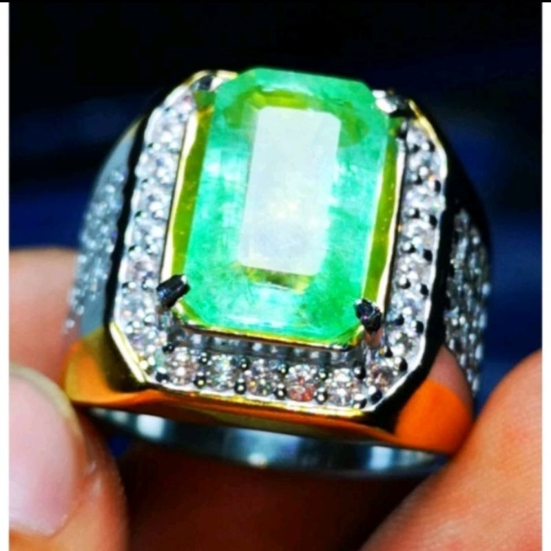 Natural Emerald Beryl Zamrud Colombia Top Luster Ring perak Bangkok Micro