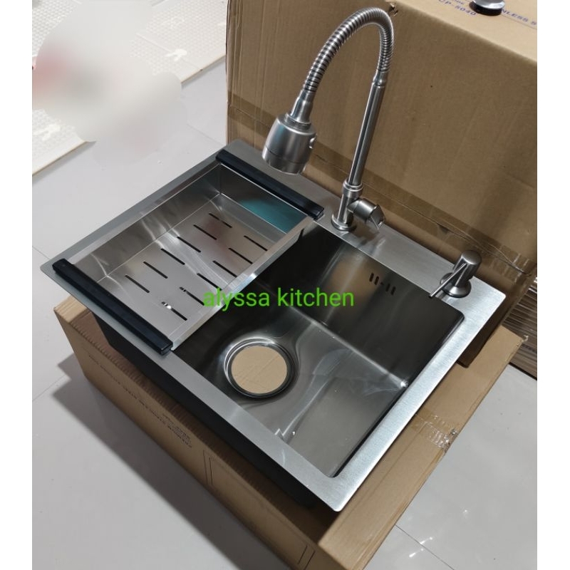 Paket lengkap kitchen sink 5040 stainless ( paket kran flexible stainless) / kitchen sink  50 cm x 4