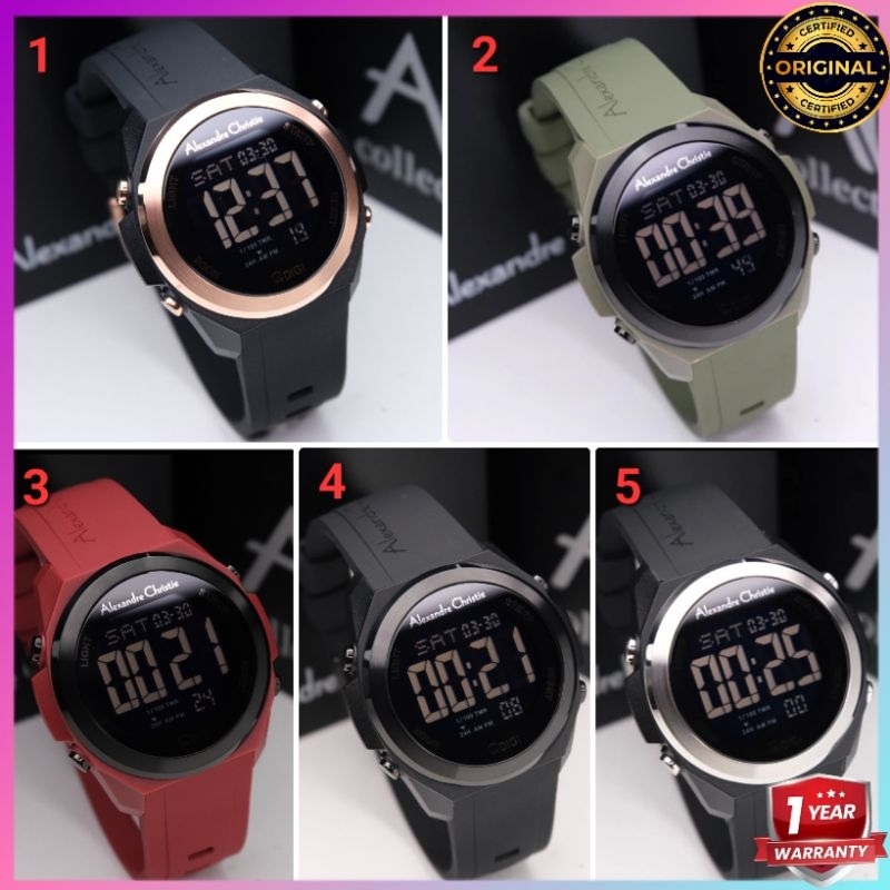 ORIGINAL GARANSI RESMI 1 TAHUN JAM TANGAN PRIA ALEXANDRE CHRISTIE COWOK DIGITAL RUBBER ARLOJI WATCH 