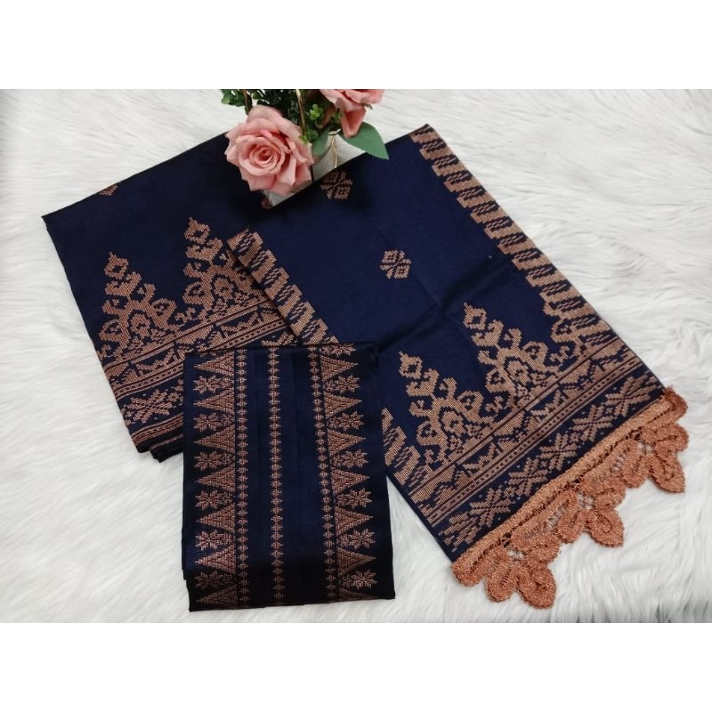 Songket silungkang couple set warna navy tembaga ( songket selendang+ baju songket) songket padang