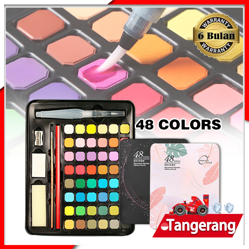 

48 Warna Water Color Set Solid Watercolor Paint Set Alat Cat Air Set Termasuk Kuas Dan Kertas Gambaran