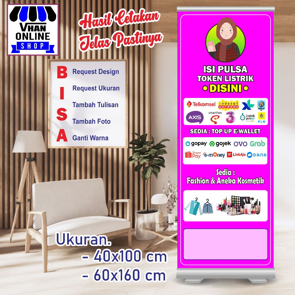 Custom Banner Spanduk MMT Konter Pulsa dan Toko Aksesoris HP