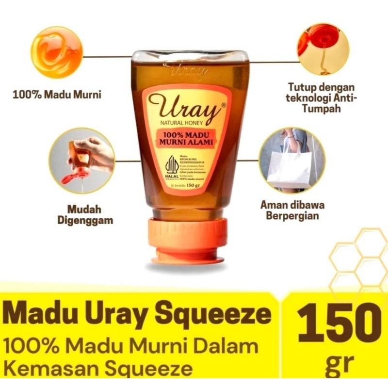

MADU URAY NATURAL HONEY SQUEEZE 150GR/ RAW HONEY/ MADU HUTAN / 100% MADU MURNI GRADE A -PRAKTIS ANTI TUMPAH