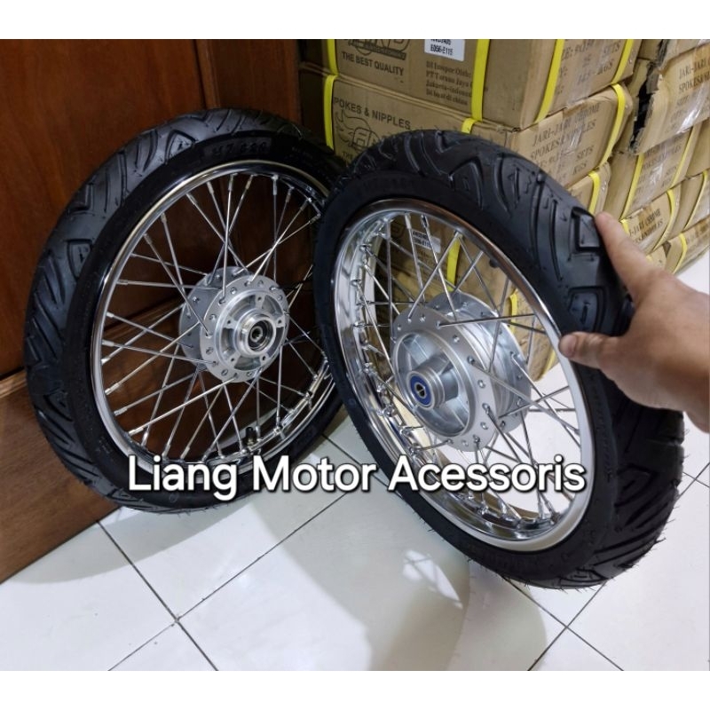 Sepaket Velg D.I.D Besi Ring 14 Tromol Set Jari2 Plus Ban - SupraX100/110cc/Astrea/Grand/Legenda/Pri