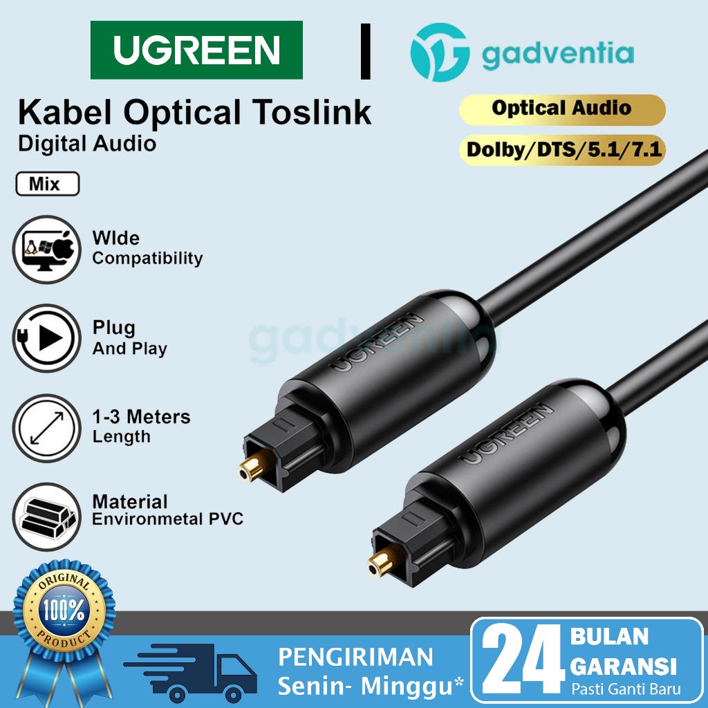 Kabel Toslink Optical Digital SPDIF Audio Fiber Optic UGREEN Optik Spdif Tv Dvd PS4 Ke Speaker 1M 2M