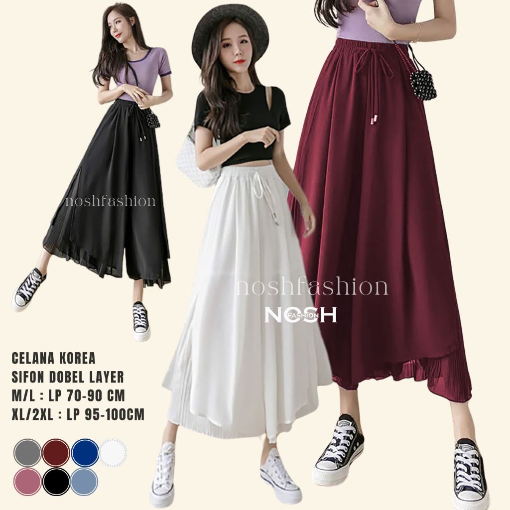 Celana Panjang Sifon Gaya Korea Nirmala / Stice Pants Celana Kulot Dobel Layer NOSH
