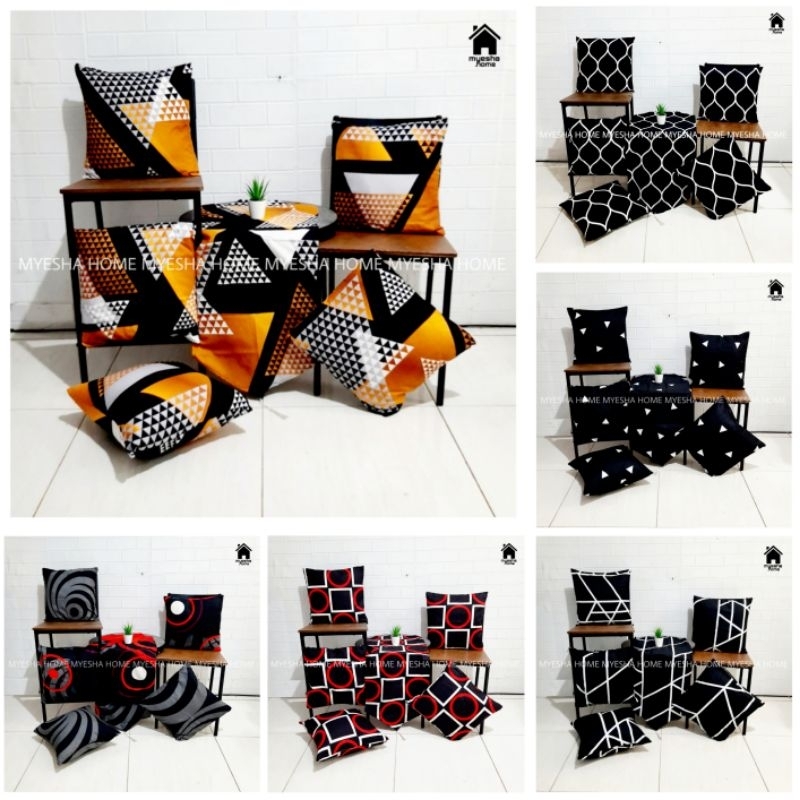 Satu Set Sarung Bantal Sofa + Taplak Meja Ruang Tamu Motif Minimalis