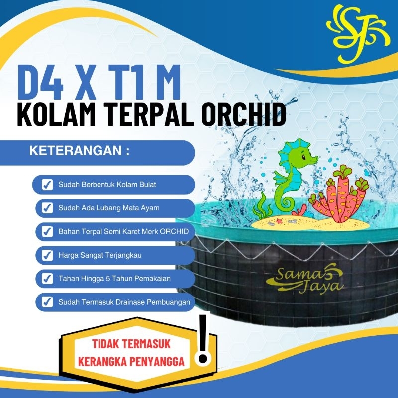Kolam Terpal D4 x T1m Kolam Ikan Bundar Bahan Terpal Semi Karet ORCHID