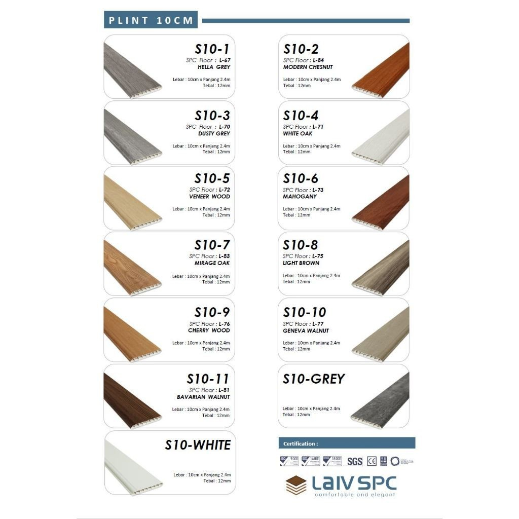 Plint 10 cm LAIV Lantai SPC /Plint PVC anti rayap /Skirting Laiv 10cm