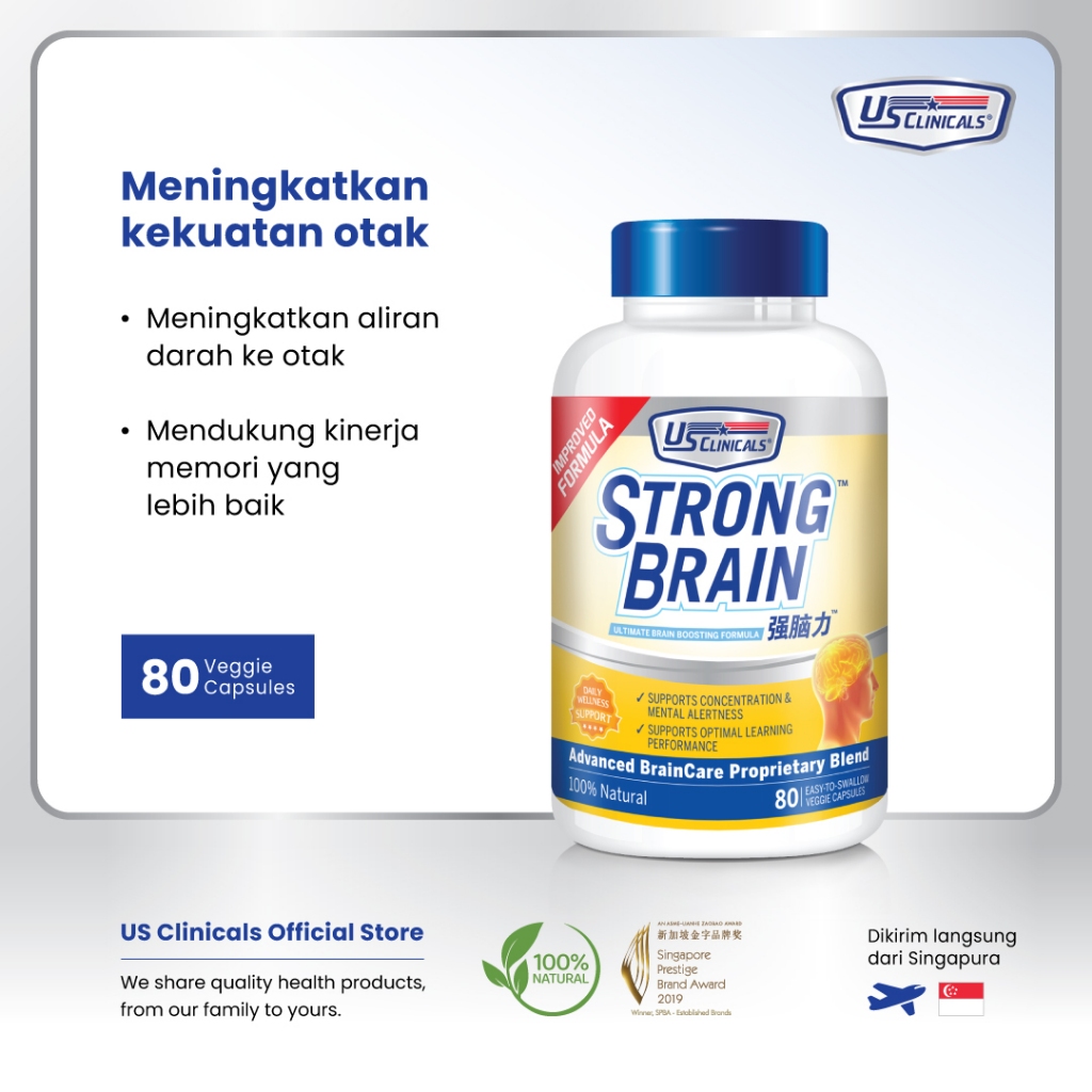 US Clinicals StrongBrain 80s - Meningkatkan Kekuatan & Kemampuan Otak, Daya Ingat, Konsentrasi