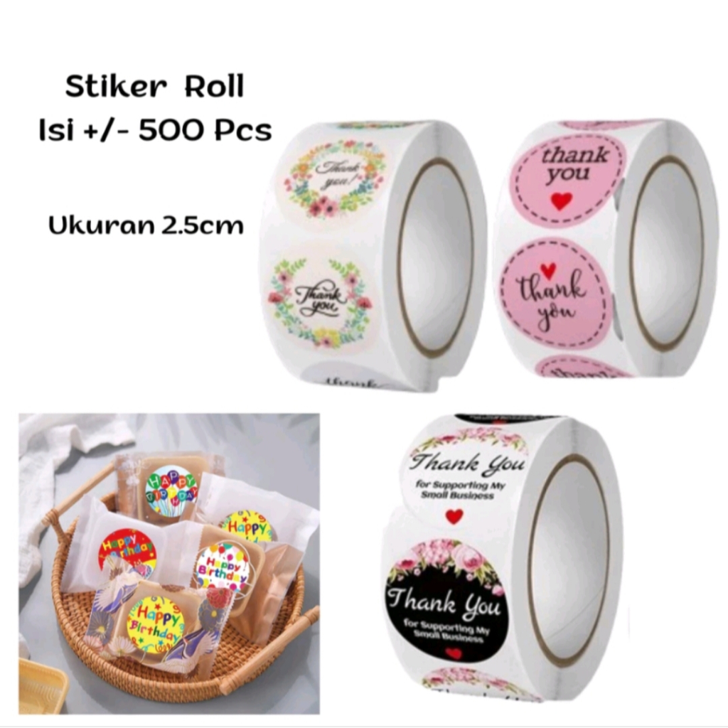

Stiker Roll 500pcs Selamat Menikmati Sticker Makanan Kue Thank You Terima Kasih Happy Birthday