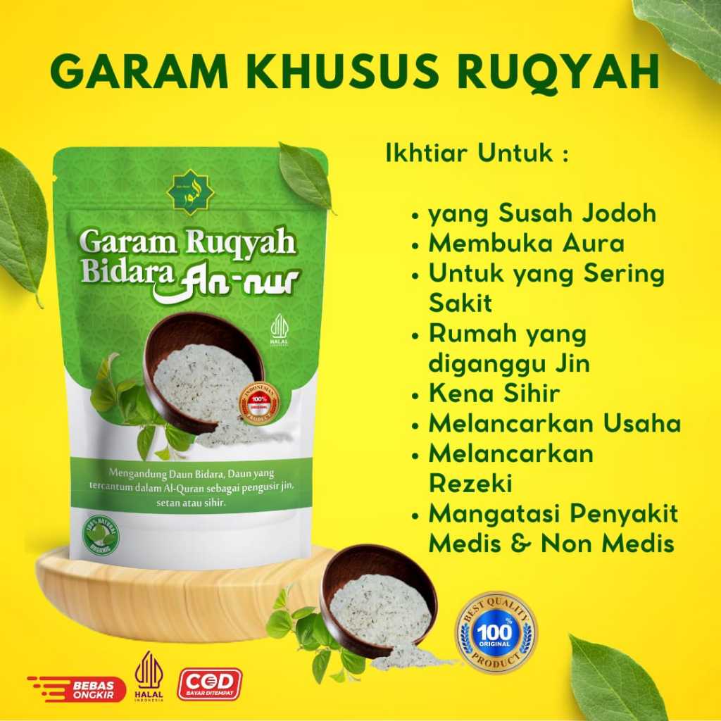 

200gr garam ruqyah bidara an-nur penangkal penglaris tempat usaha, pembuka aura wajah siap pakai
