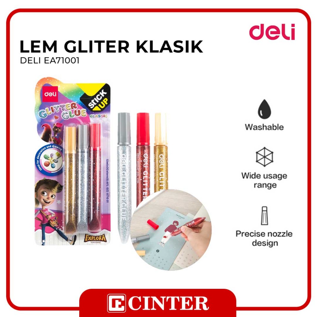 

DELI - LEM GLITTER / GLITTER GLUE KLASIK SERI EXPLORA ISI 3 WARNA EA71001