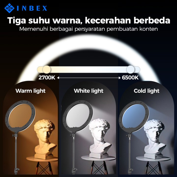 HOT INBEX Ring Light Tripod Ukuran Besar 45cm/26cm Lampu Konten Kreator with 3 Holder HP