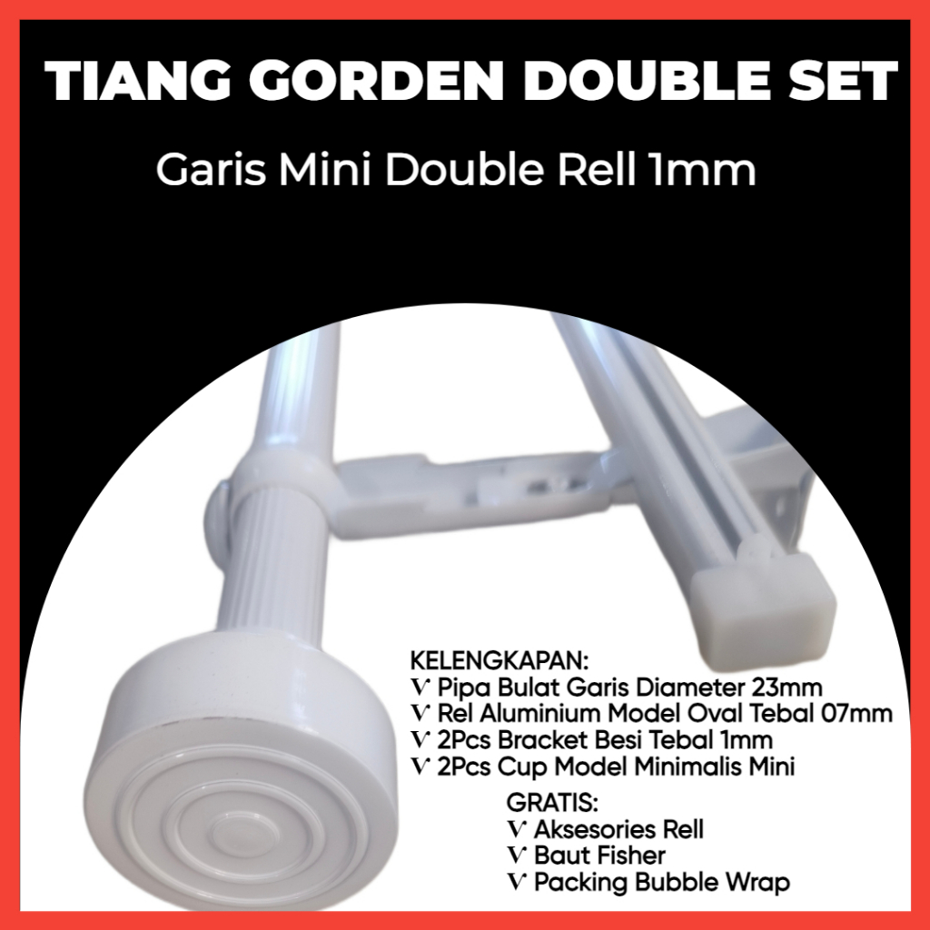 Batang Tiang Besi Rel Gorden Minimalis Double Besi Vitrase Hitam Putih Coklat 1 2 3 4 Meter Full Set